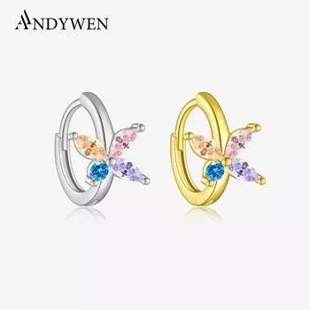 ANDYWEN 925 Sterling Silver Hoop Earrings Gold Plated Ladies Earrings Irregular Cubic Zirconia Engagement Fine Jewelry m