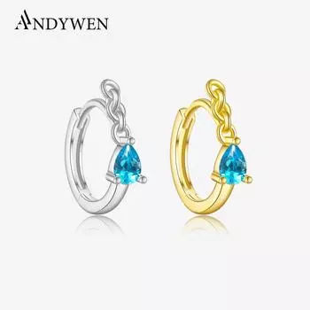 ANDYWEN 925 Sterling Silver Hoop Earrings Gold Plated Ladies Earrings Cubic Zirconia Drop Earrings Fine Jewelry m