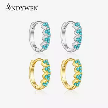 ANDYWEN 925 Sterling Silver Hoop Earrings Ladies Elegant Earrings Piercing Earrings Irregular Cubic Zirconia Wedding Fine Jewelry m серебряный