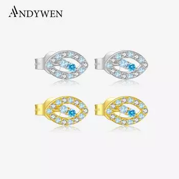 ANDYWEN 925 Sterling Silver Stud Earring Women s Elegant Earrings 18K Gold Plated Earrings Cubic Zirconia Engagement Fine Jewelry For Women m серебряный