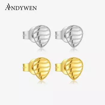 ANDYWEN 925 Sterling Silver Stud Women Earrings Minimalist & Luxury Earrings Hypoallergenic Fine Jewelry | Christmas Day Gifts m серебряный