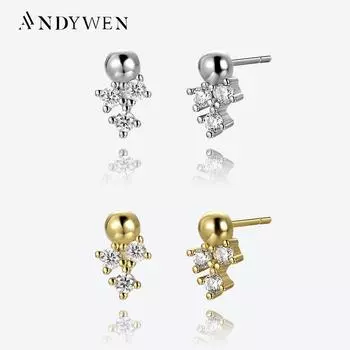 ANDYWEN 925 Стерлинговое серебро Крошечные серьги-гвоздики Зажимы Пирсинг Pendiente Женщины 2023 Роскошные ювелирные изделия M