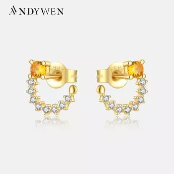 ANDYWEN 925 Стерлинговое серебро Линия Циркон CZ Цепочка Серьги-гвоздики Женские роскошные ювелирные изделия 2023 Весна Изысканные ювелирные изделия M