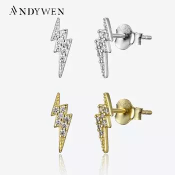 ANDYWEN 925 Стерлинговое серебро Золото Освещение Циркон CZ Серьги-гвоздики Женские роскошные ювелирные изделия 2023 Свадебные украшения Кристалл M