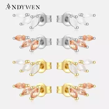 ANDYWEN 925 Стерлинговое Серебро Золото Три Овала Груша Гвоздика Серьги Женщины Роскошные Ювелирные Изделия 2023 Клипы Рок Панк M