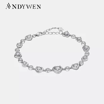 ANDYWEN браслет-цепочка из стерлингового серебра 925 пробы с сердцем и фианитами, женский браслет-цепочка 2023, роскошные свадебные украшения для девочек, вечерние ювелирные изделия M
