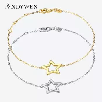 ANDYWEN браслет из 100% стерлингового серебра 925 пробы для женщин, золотая цепочка, подвеска на руку с цирконием и звездой, 2023, роскошные изящные ювелирные изделия с фианитом M