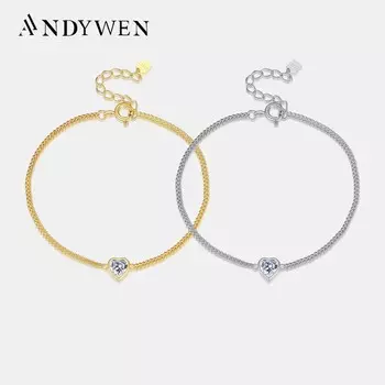 ANDYWEN браслет из стерлингового серебра 925 пробы с сердечком и цирконием, женский роскошный браслет премиум-класса 2024, подарок на день Святого Валентина для мамы M