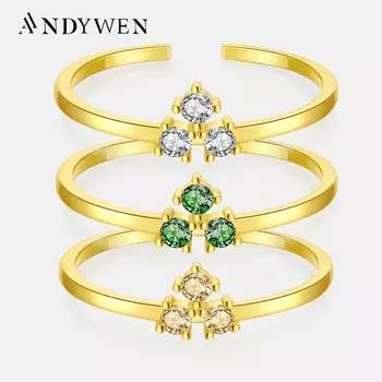 ANDYWEN из стерлингового серебра 925 пробы, красочные кольца с тремя цирконами, регулируемые, изменяемого размера, модные женские роскошные свадебные украшения с кристаллами M