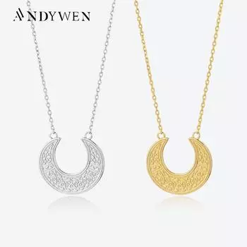 ANDYWEN из стерлингового серебра 925 пробы, кулон с луной, длинная цепочка, ожерелье, роскошные ювелирные изделия, 2023, вечерние украшения в стиле рок-панк, вечерние украшения M