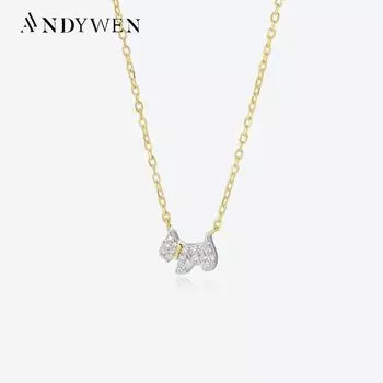 ANDYWEN из стерлингового серебра 925 пробы, кулон в виде быка, роскошное ожерелье с длинной цепочкой из циркона для женщин, вечерние M