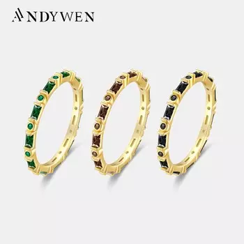 ANDYWEN из стерлингового серебра 925 пробы с тремя цирконами, кольца с цирконом, зеленый, кофейный, черный, женские ювелирные изделия, ювелирные изделия в стиле рок-панк 6