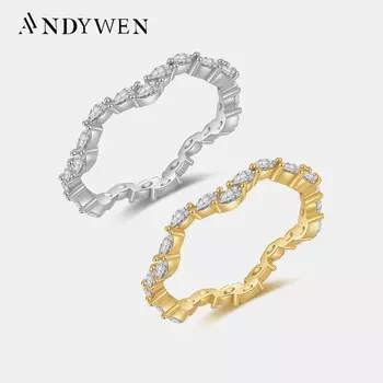 ANDYWEN, классическое кольцо из стерлингового серебра 925 пробы с цирконом маркиза, женское кольцо с цирконием, ювелирные изделия нестандартной формы, 2023, свадебные украшения с кристаллами 6