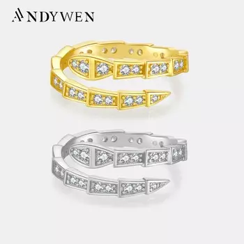 ANDYWEN, кольцо из стерлингового серебра 925 пробы, золото, сценический циркон, паве, змея, кольцо изменяемого размера, женское кольцо 2023, модные изящные ювелирные изделия в стиле рок-панк M