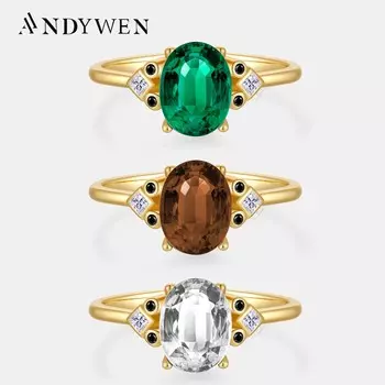 ANDYWEN кольцо из стерлингового серебра 925 пробы с овальным цирконом и прозрачным зеленым кофейным кольцом в стиле панк-рок, высокое ювелирное изделие, подарок для женщин 6