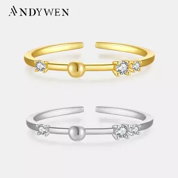 ANDYWEN Кольцо из стерлингового серебра 925 пробы с золотым открытием, регулируемое кольцо для женщин, модные ювелирные изделия в стиле рок M