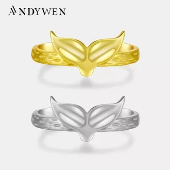 ANDYWEN, кольцо из стерлингового серебра 925 пробы, золото, рыбий хвост, регулируемое кольцо нерегулярного геометрического размера для женщин, модные ювелирные изделия, подарки M