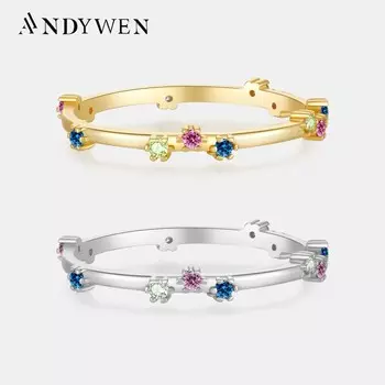 ANDYWEN Кольцо из стерлингового серебра 925 пробы желтого золота с цирконием и фианитом, женское модное ювелирное изделие, подарок 6