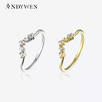 ANDYWEN кольцо из стерлингового серебра 925 пробы с цветным лунным камнем и цирконием, новинка 2023, женское свадебное ювелирное изделие с кристаллами, подарок 6