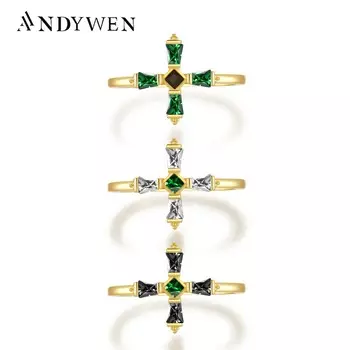 ANDYWEN кольцо из стерлингового серебра 925 пробы с крестом, белый, зеленый, черный, женские роскошные ювелирные изделия, ювелирные изделия в стиле рок-панк, подарок 6