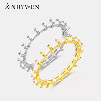 ANDYWEN Кольцо из стерлингового серебра 925 пробы с круглым молочным цирконом, размер, женское кольцо 2023, модные ювелирные изделия 6