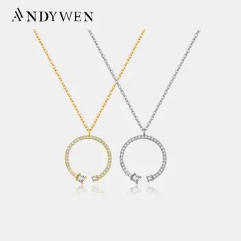 ANDYWEN, новинка 925 пробы, серебро, золото, цирк, циркон, кулон, ожерелье для женщин, 2023, свадебные роскошные изящные ювелирные изделия, подарок M
