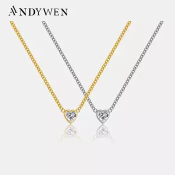 ANDYWEN, новинка 925 пробы, серебро, золото, кулон с цирконом, ожерелье для женщин, 2023, свадебное роскошное ювелирное изделие, подарок M