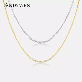 ANDYWEN, новинка, стерлинговое серебро 925 пробы, золото, циркон, подвеска, модная цепочка с кристаллами CZ, женское ювелирное изделие M