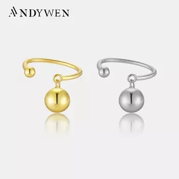 ANDYWEN новое кольцо из стерлингового серебра 925 пробы золотого размера с регулируемым шаром и подвеской, женское кольцо 2023, роскошные изящные ювелирные изделия, подарок M