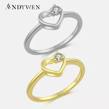ANDYWEN, новое кольцо из стерлингового серебра 925 пробы, размеры от 5 до 9, женское кольцо с сердцем любви, роскошные украшения с тонкими кристаллами в стиле рок, панк, вечерние украшения 5