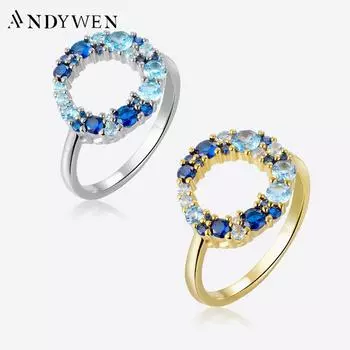 ANDYWEN новое кольцо из стерлингового серебра 925 пробы, лучшее счастливое синее кольцо Ciecle 2023, синий фианит с цирконием, ювелирные изделия, подарок для женщин 6