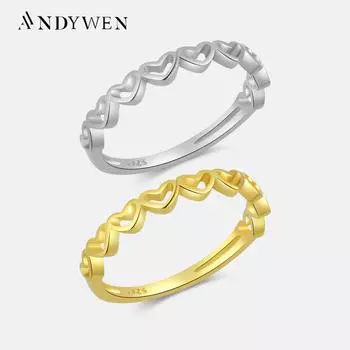 ANDYWEN Новое кольцо из стерлингового серебра 925 пробы, размеры от 5 до 9, простое кольцо с сердцем любви, круглое женское кольцо для вечеринки, роскошные изящные ювелирные изделия, подарок 5