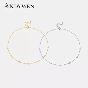 ANDYWEN Новое ожерелье из стерлингового серебра 925 пробы с золотым цирконием, свадебное 2023, роскошные ювелирные украшения M