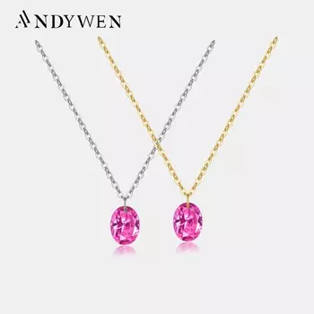 ANDYWEN Новое ожерелье из стерлингового серебра 925 пробы, золото, роза, красный циркон, женское свадебное роскошное ювелирное изделие, подарок M