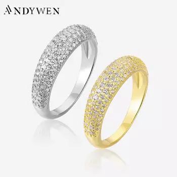ANDYWEN Новое женское роскошное кольцо из стерлингового серебра 925 пробы с цирконием CZ Pave, ювелирные изделия для свадебной вечеринки, блестящие толстые драгоценности 6
