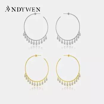 ANDYWEN, новые серьги-подвески из стерлингового серебра 925 пробы, золото, 11 шт., изысканные серьги-подвески с цирконом, 2023, роскошные ювелирные изделия, подарки для женщин M
