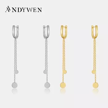 ANDYWEN новые серьги с кисточками из стерлингового серебра 925 пробы, золото, длинная цепочка, свадебные серьги 2023, роскошные женские ювелирные украшения M