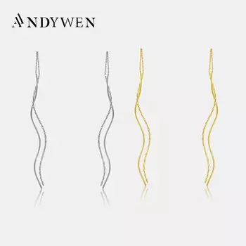 ANDYWEN новые серьги с кисточками из стерлингового серебра 925 пробы, золото, длинная цепочка, роскошные свадебные ювелирные изделия для женщин M