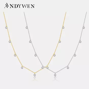 ANDYWEN Ожерелье-цепочка из 100% стерлингового серебра 925 пробы, 4 мм, с цирконом, длинная цепочка, 2024, женские свадебные изысканные драгоценности M