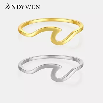 ANDYWEN, простые кольца из стерлингового серебра 925 пробы, простые твист-кольца, женские роскошные крошечные модные ювелирные изделия 2023, женские драгоценности Valentiens 6