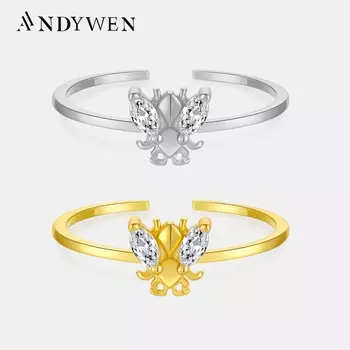 ANDYWEN, регулируемое кольцо из стерлингового серебра 925 пробы с пчелами, женские украшения, легкие украшения в виде животных для свадебной вечеринки, ювелирные изделия M