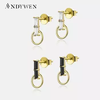 ANDYWEN Роскошные серьги-гвоздики из стерлингового серебра 925 пробы с цирконием и CZ, ювелирные украшения M