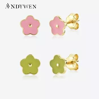 ANDYWEN серьги-гвоздики из стерлингового серебра 925 пробы с золотым цветком розового и зеленого цвета, роскошные ювелирные изделия для пирсинга, 2023, изысканные драгоценности M