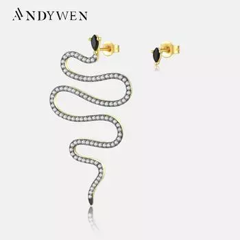 ANDYWEN, серьги-гвоздики из стерлингового серебра 925 пробы с разделенным покрытием, длинные серьги-гвоздики в виде змеиного пистолета, женские роскошные ювелирные изделия для пирсинга, 2023, вечерние, свадебные, лучший подарок M