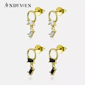 ANDYWEN серьги-гвоздики из стерлингового серебра 925 пробы с черным цирконом, модные серьги-гвоздики в стиле рок-панк с CZ 2023, ювелирные изделия, драгоценности M