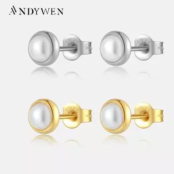 ANDYWEN серьги-гвоздики из стерлингового серебра 925 пробы с золотым жемчугом, женские роскошные ювелирные изделия, 2023, свадебные украшения, подарок M