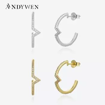 ANDYWEN Серьги-гвоздики из стерлингового серебра 925 пробы с цирконами и фианитами в виде пирсинга, 2023 г., рок-панк, кристаллы, ювелирные украшения M