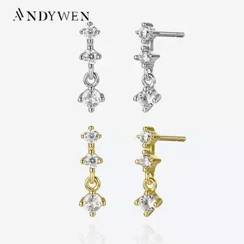 ANDYWEN серьги-гвоздики из стерлингового серебра 925 пробы с цирконием и цирконием, новинка 2023, женские ювелирные изделия в подарок M