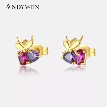 ANDYWEN серьги-гвоздики из стерлингового серебра 925 пробы с золотыми драгоценными камнями, женские серьги-гвоздики 2023, роскошное высокое ювелирное искусство M