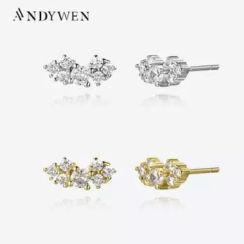ANDYWEN серьги-гвоздики из стерлингового серебра 925 пробы, прозрачные зажимы с цирконием, крошечные серьги для пирсинга, женские роскошные ювелирные изделия, подарок на свадьбу M